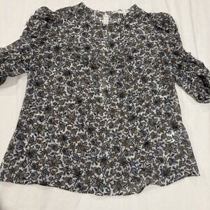 VERONICA BEARD $295 Natuka Semi Sheer Floral 100% Silk Shirred Top Size Large